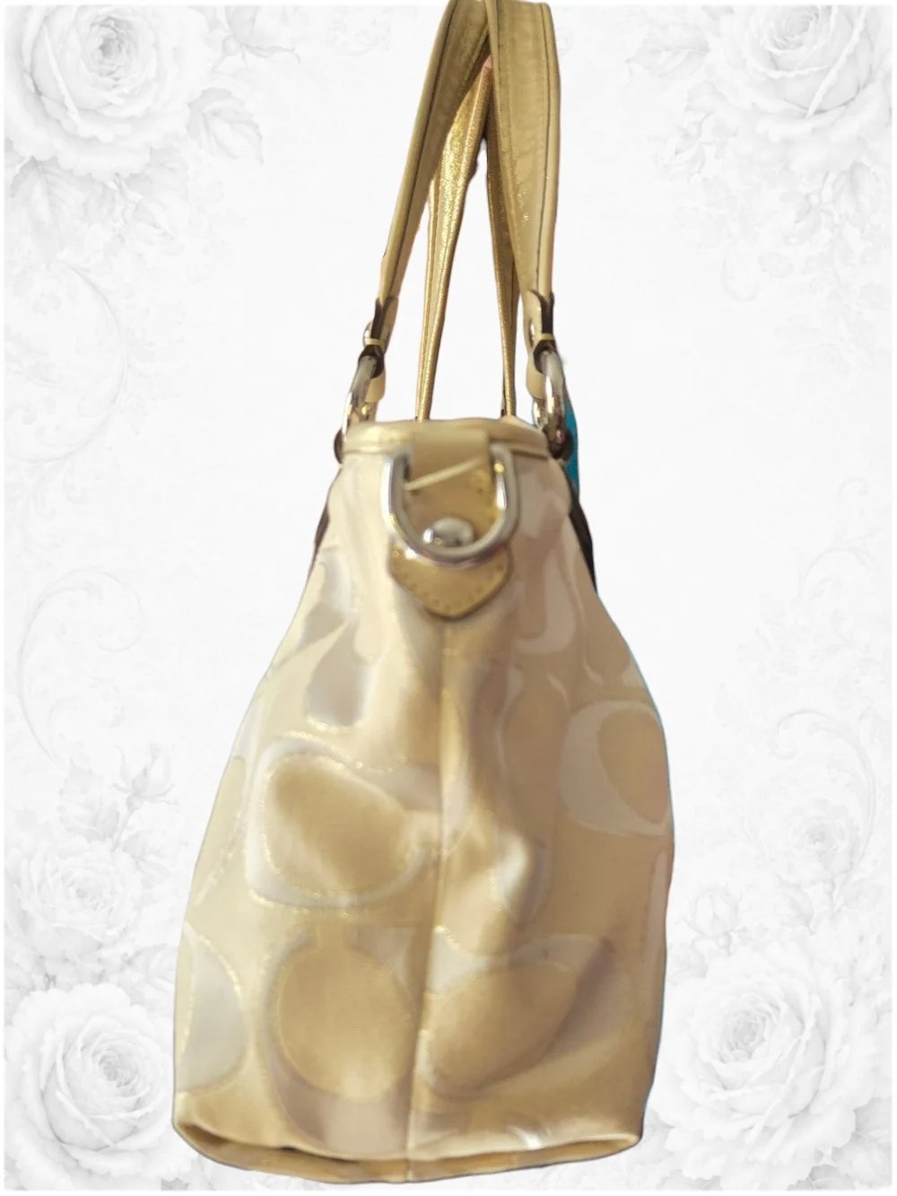 Coach Poppy Glam Signature Gold C Tote Metallic Shoulder Bag With Charms